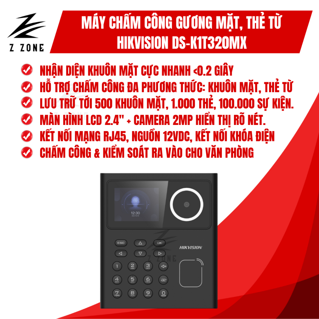 Hikvision DS-K1T320MX Face Time Attendance Machine, 500 Faces, 1000 ...