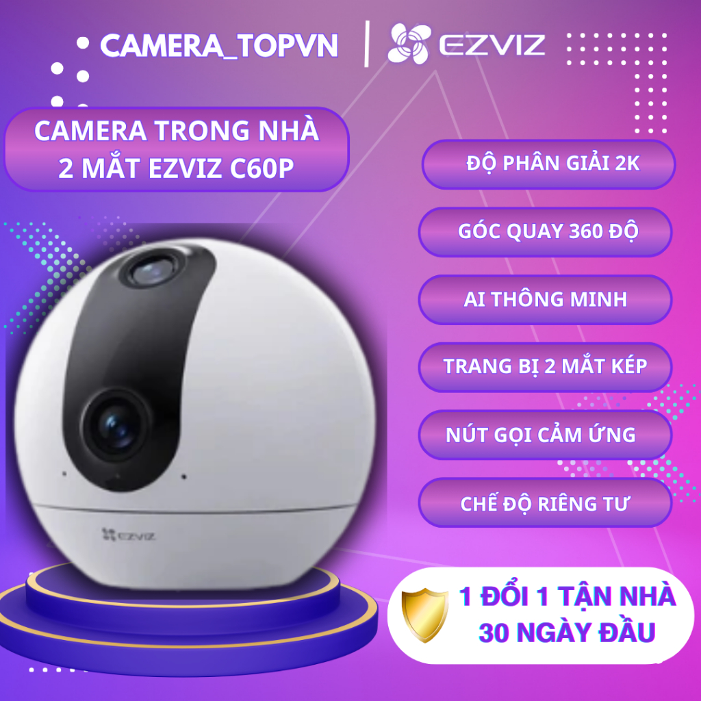 C60P binocular ezviz camera, 360 3MP rotating wifi camera at night with ...
