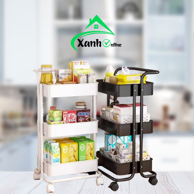 3-Tier Kitchen Spice Rack with 360 Degree Rotating Wheels - Steel Frame ...