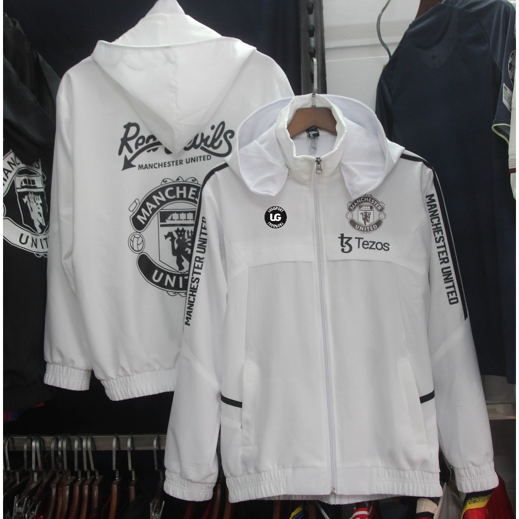 Mu - Man United 2025 windJacket, black and white, detachable hat, men ...