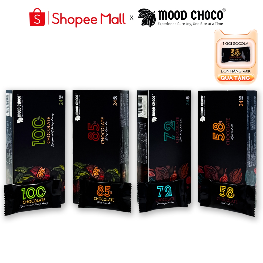 MOOD CHOCO Low Sugar Pure Cocoa Dark Chocolate Box of 24 Packs | Shopee ...