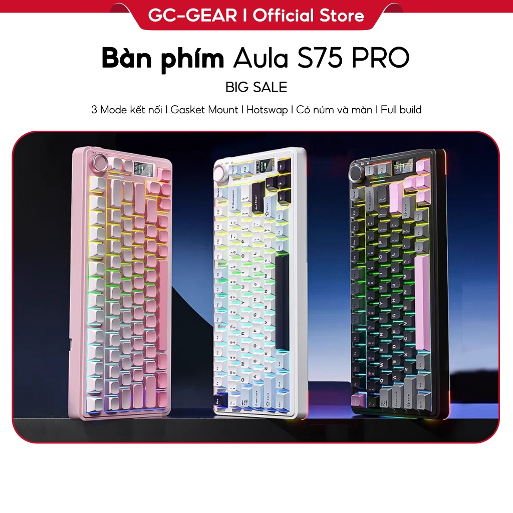 AULA S75 PRO Mechanical Keyboard - Downstream Circuit 3 Modes | LCD ...