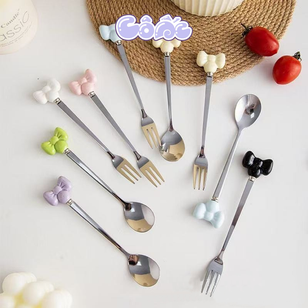 Stainless Steel Spoon with Cute Round Bow Pattern Handle Dessert Spoon ...