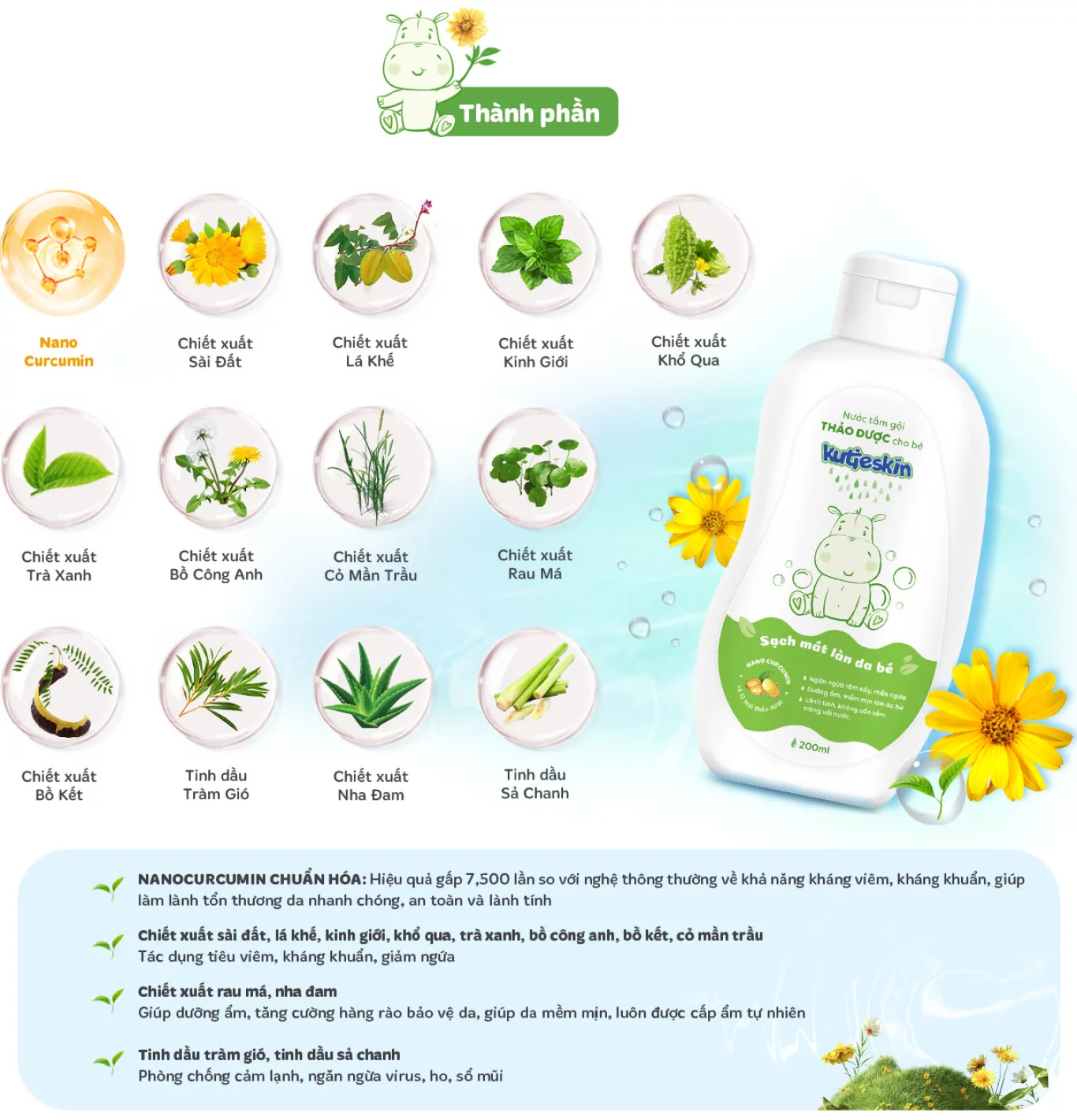 Kutieskin herbal shampoo for babies from birth - Reduces rashes, heat ...