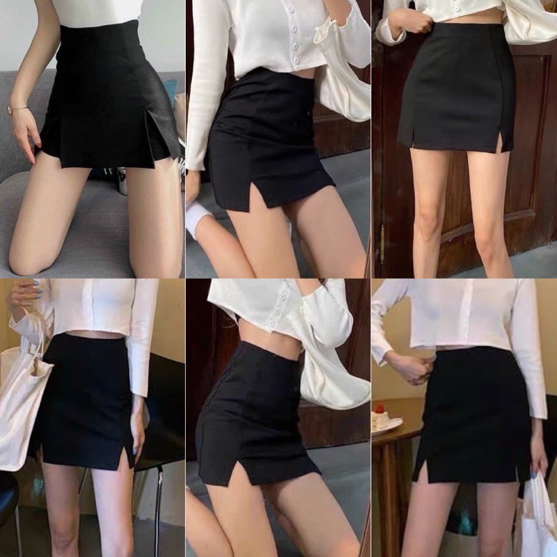 Faux A-line skirt pants with slits on both sides with zipper (with ...