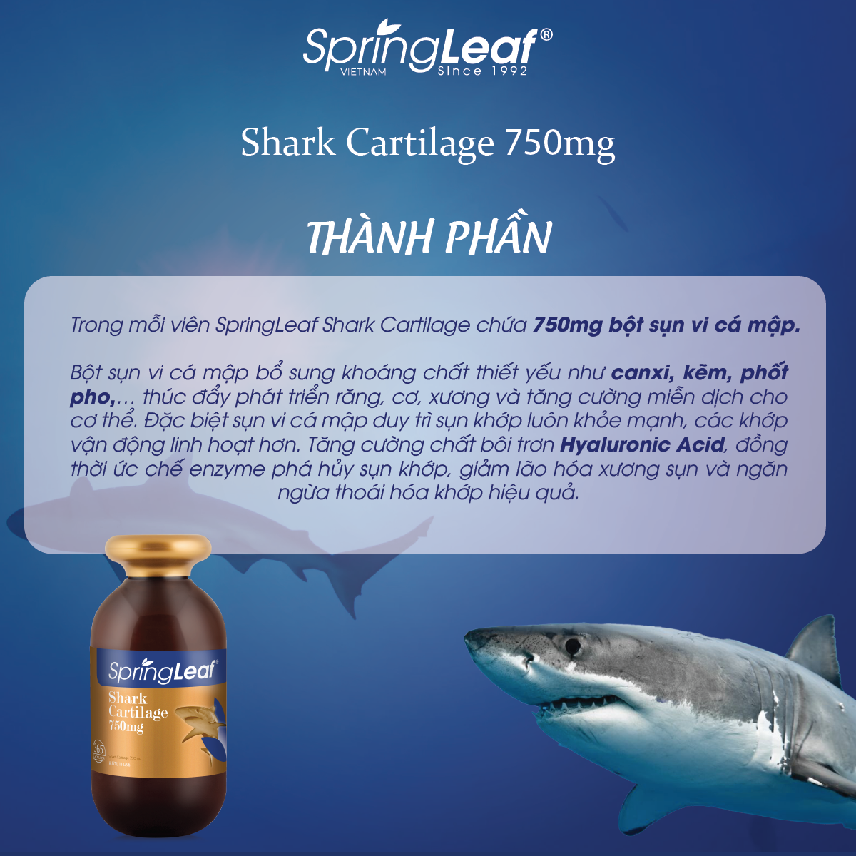Increase joint mobility Shark Cartilage 750mg Supports healing of ...