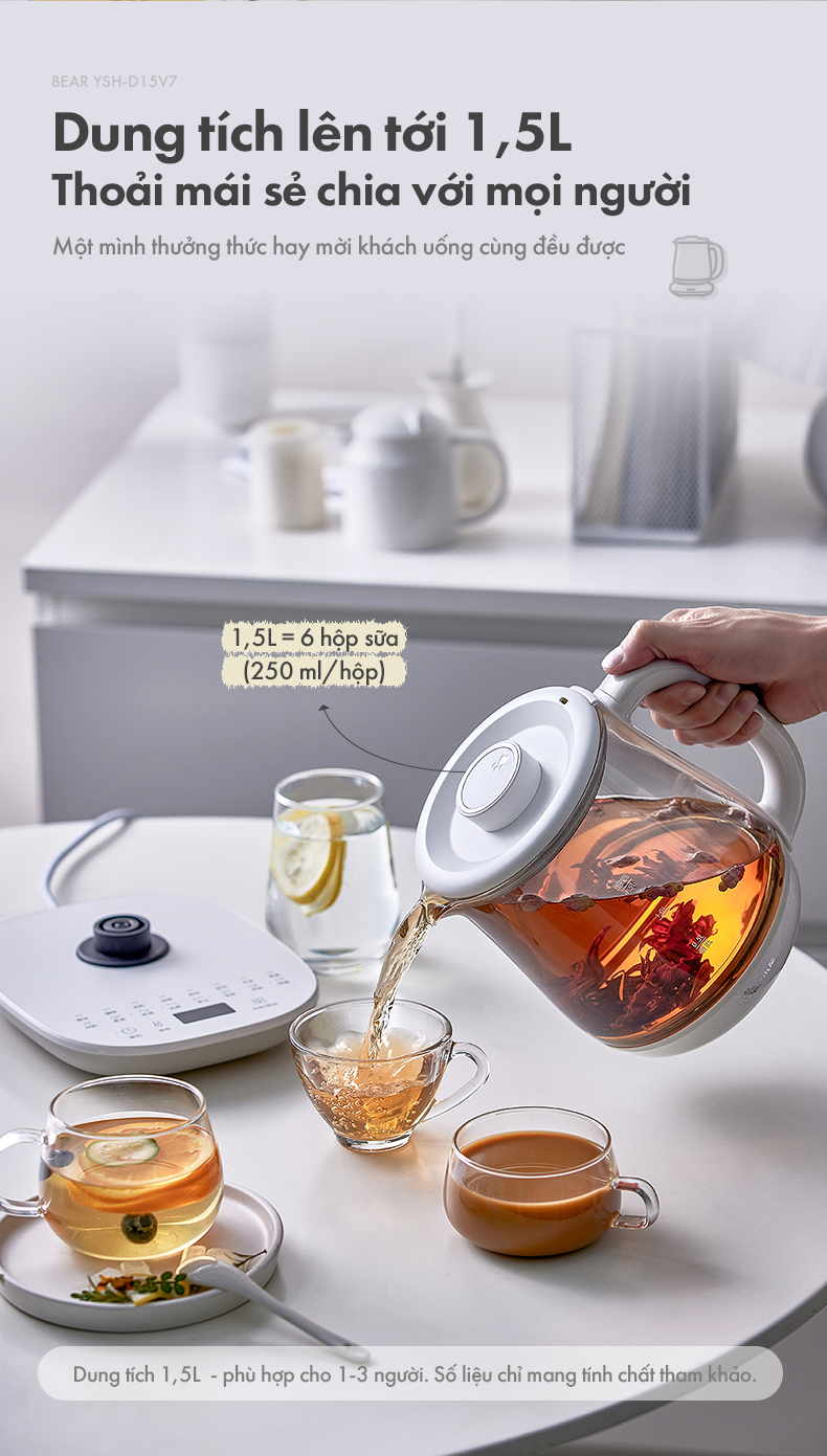 Bear YSHD15V7 electric kettle, 1.5L capacity tea maker, keeps warm for