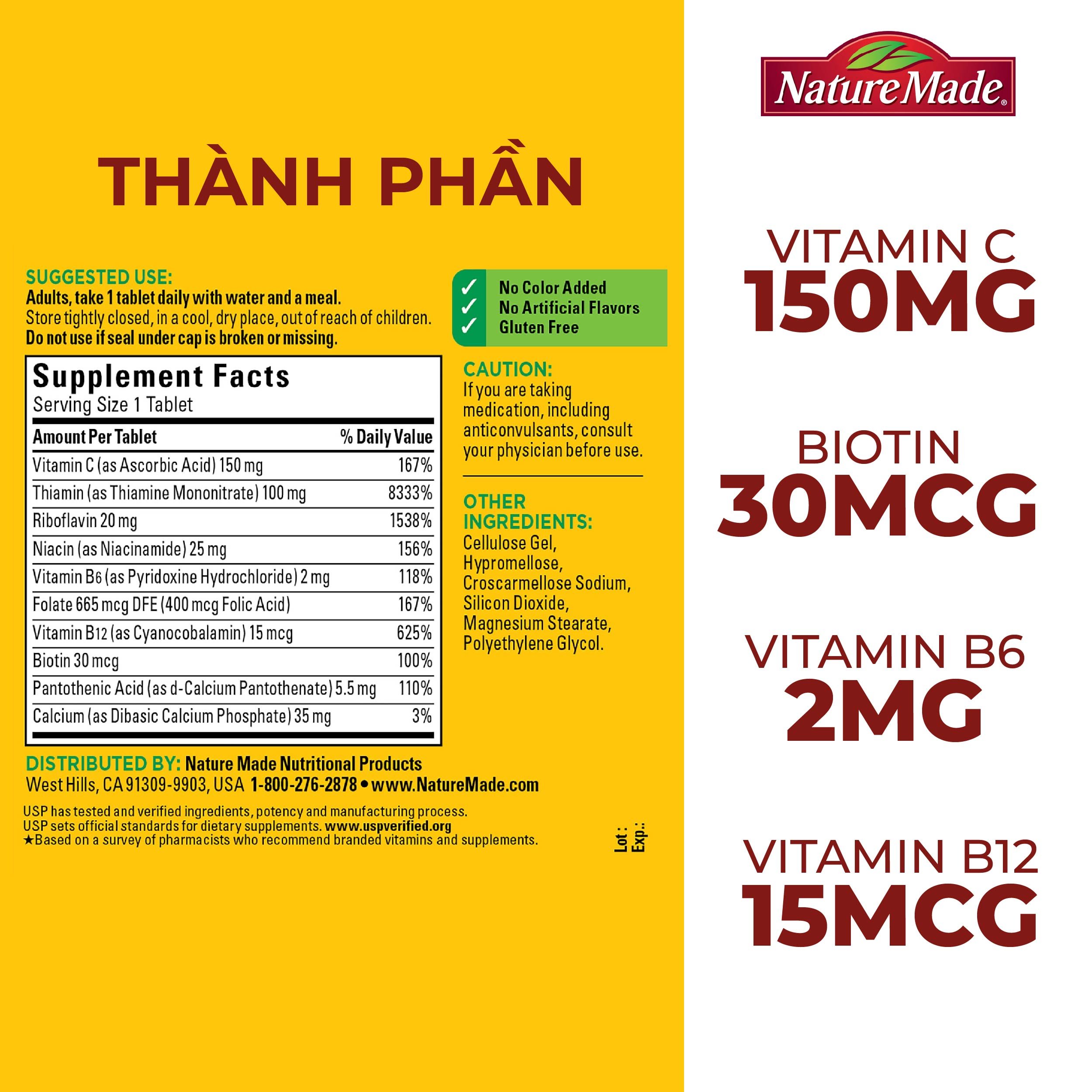 Vitamin B Nature Made Super 140 tablets from the US