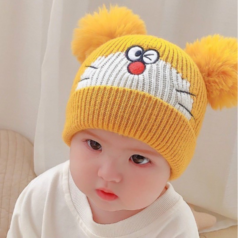 Jasmine BABY Wool Hats For Babies With 2 Warm MON Shaped Cotton Balls ...