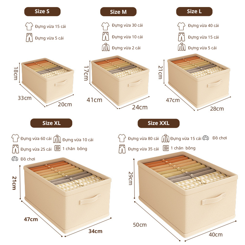 (Many sizes) Lidless clothes storage box, linen material, box walls ...