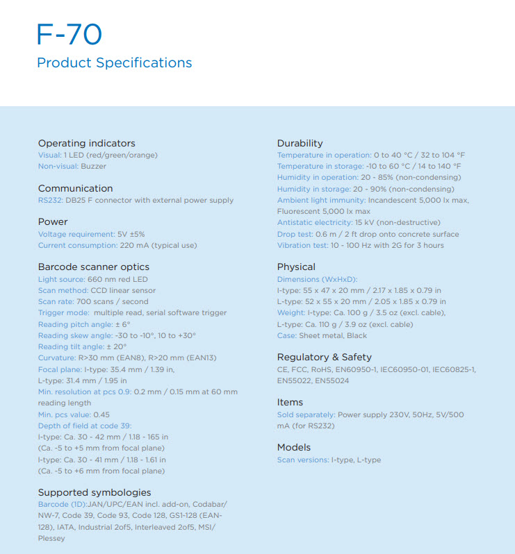 Industrial barcode scanner – Carousel barcode reader – Opticon F-70 ...