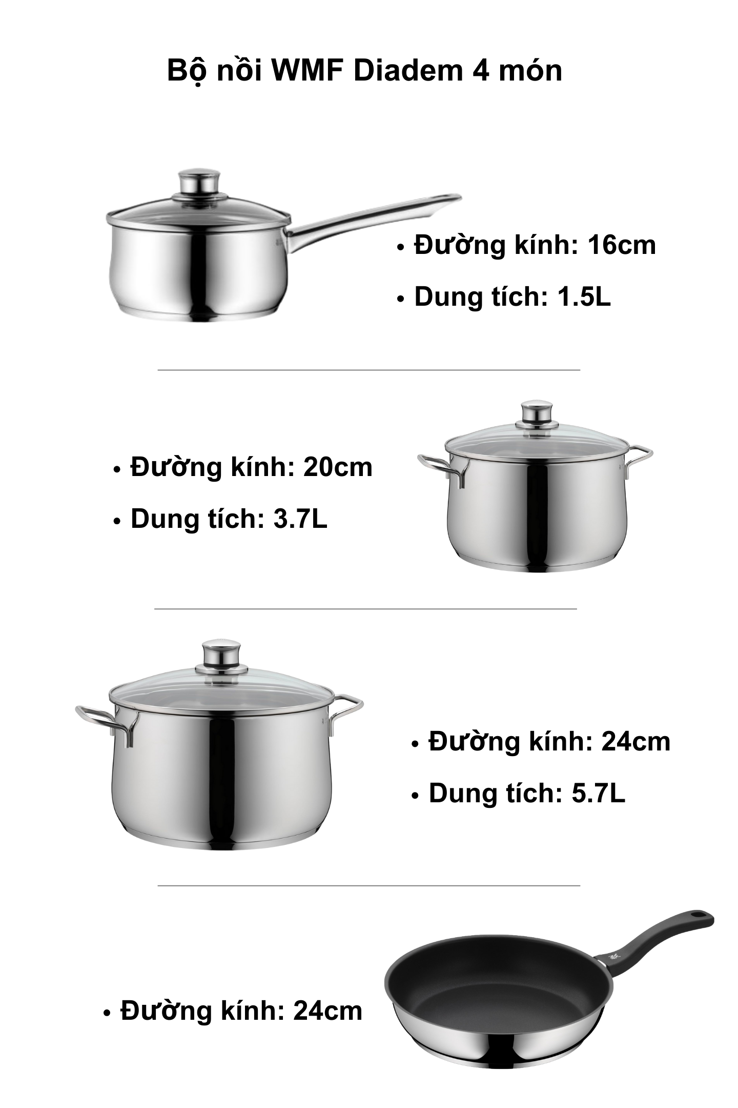 Wmf Diadem Plus 4 Pots and Pans Set Piece, Solid 3-layer Magnetic ...