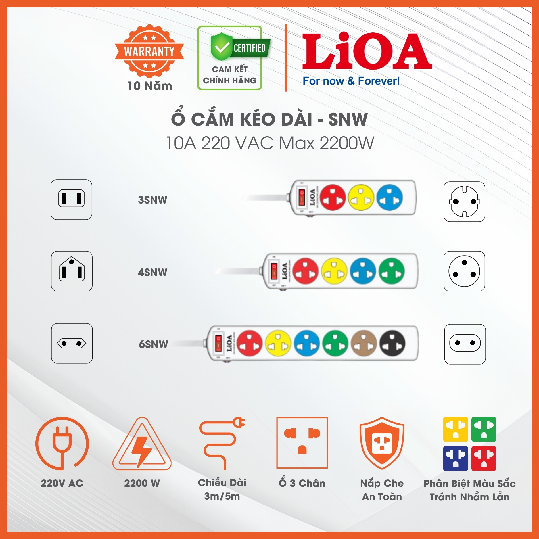 Lioa SNW Common Extension Socket White Type With Switch, CB Overload ...