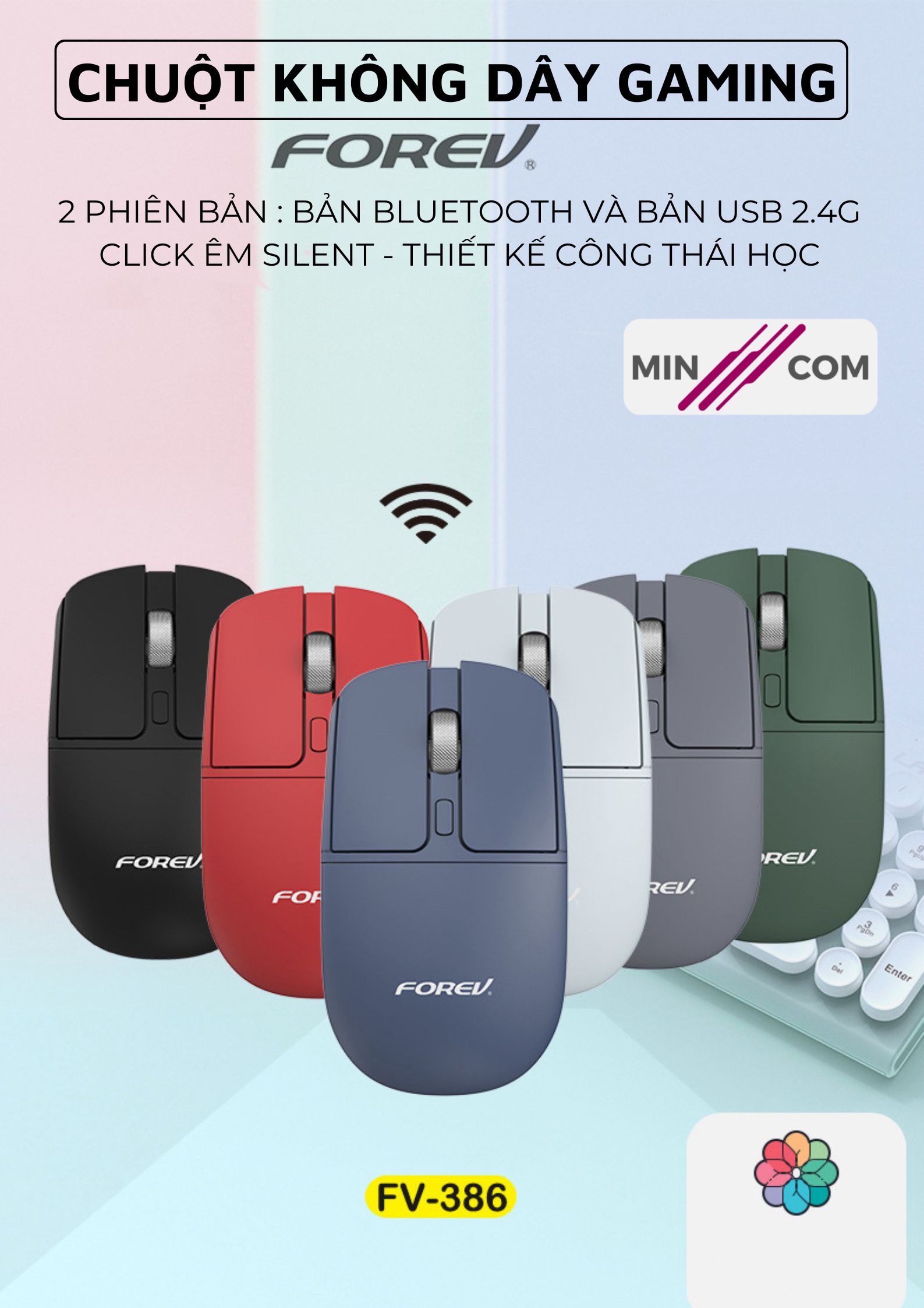 MinCom FV-386 Wireless Bluetooth Computer Mouse Click Silent ZiyouLang ...