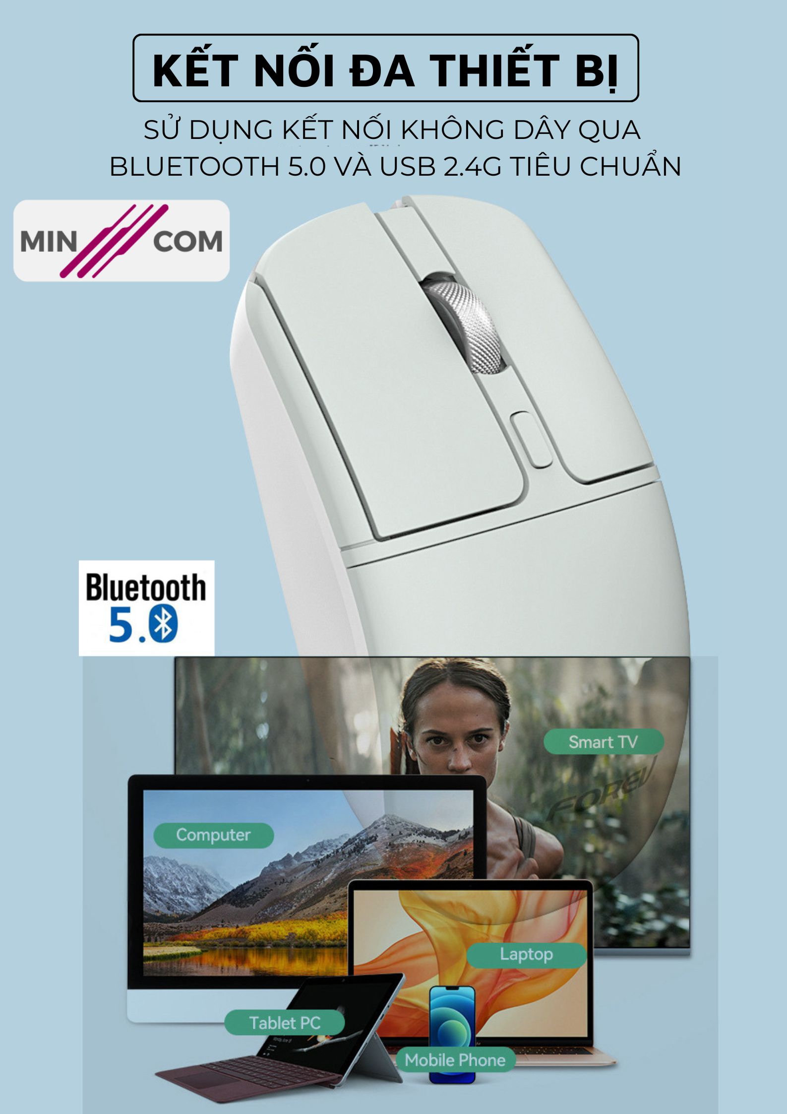 MinCom FV-386 Wireless Bluetooth Computer Mouse Click Silent ZiyouLang ...