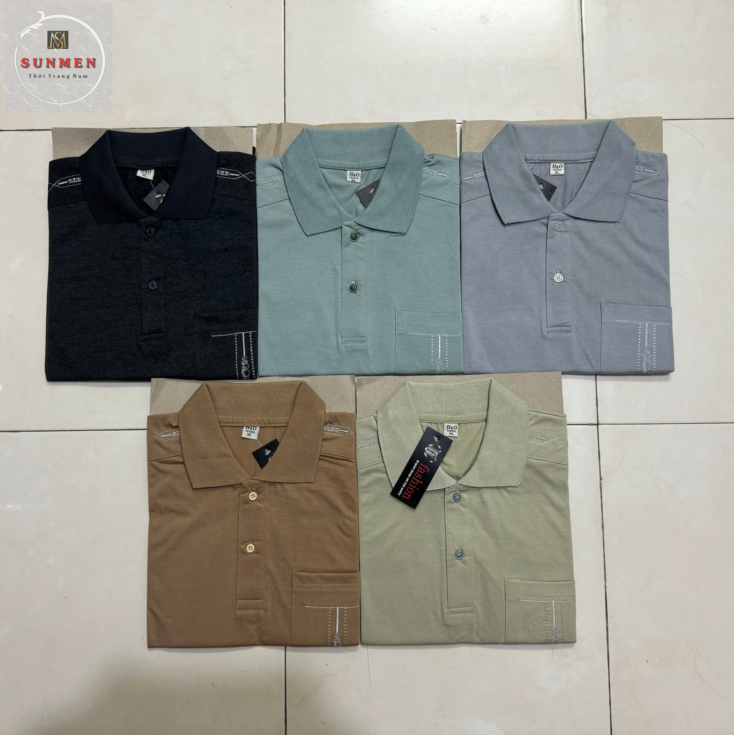 [NEW] Middleaged Men's Collar Tshirt Made of Plain Cotton with Hem