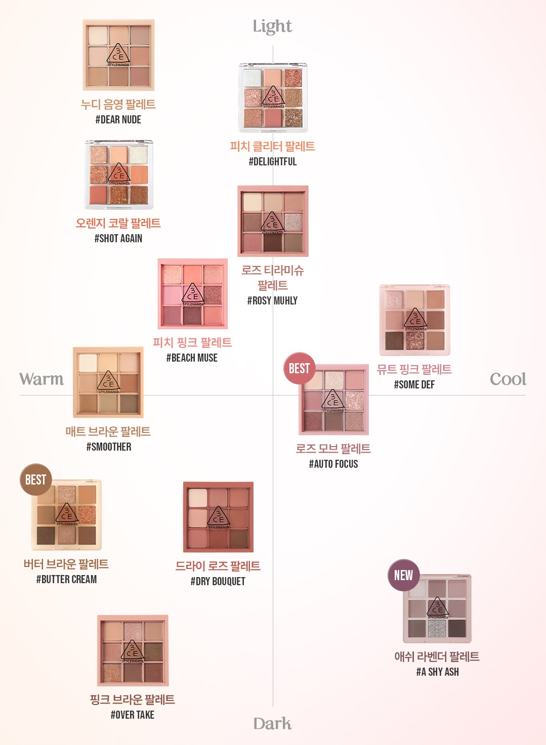 Eyeshadow PALETTE 4 9 12 Boxes 3CE MOOD RECIPE MULTI EYE COLOR PALETTE ...