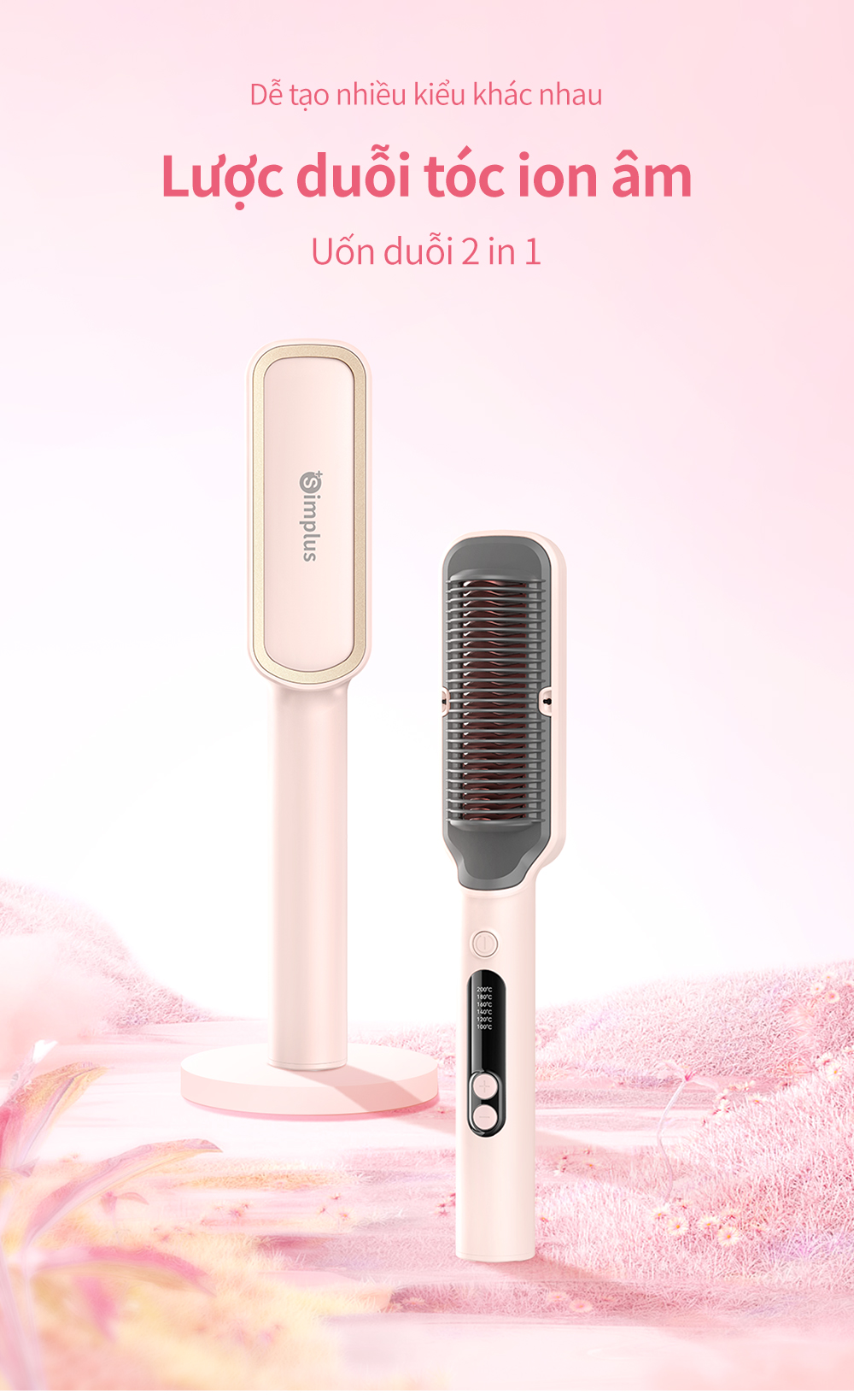 Simplus Pink 2in1 electric comb - Multi-function curling and ...
