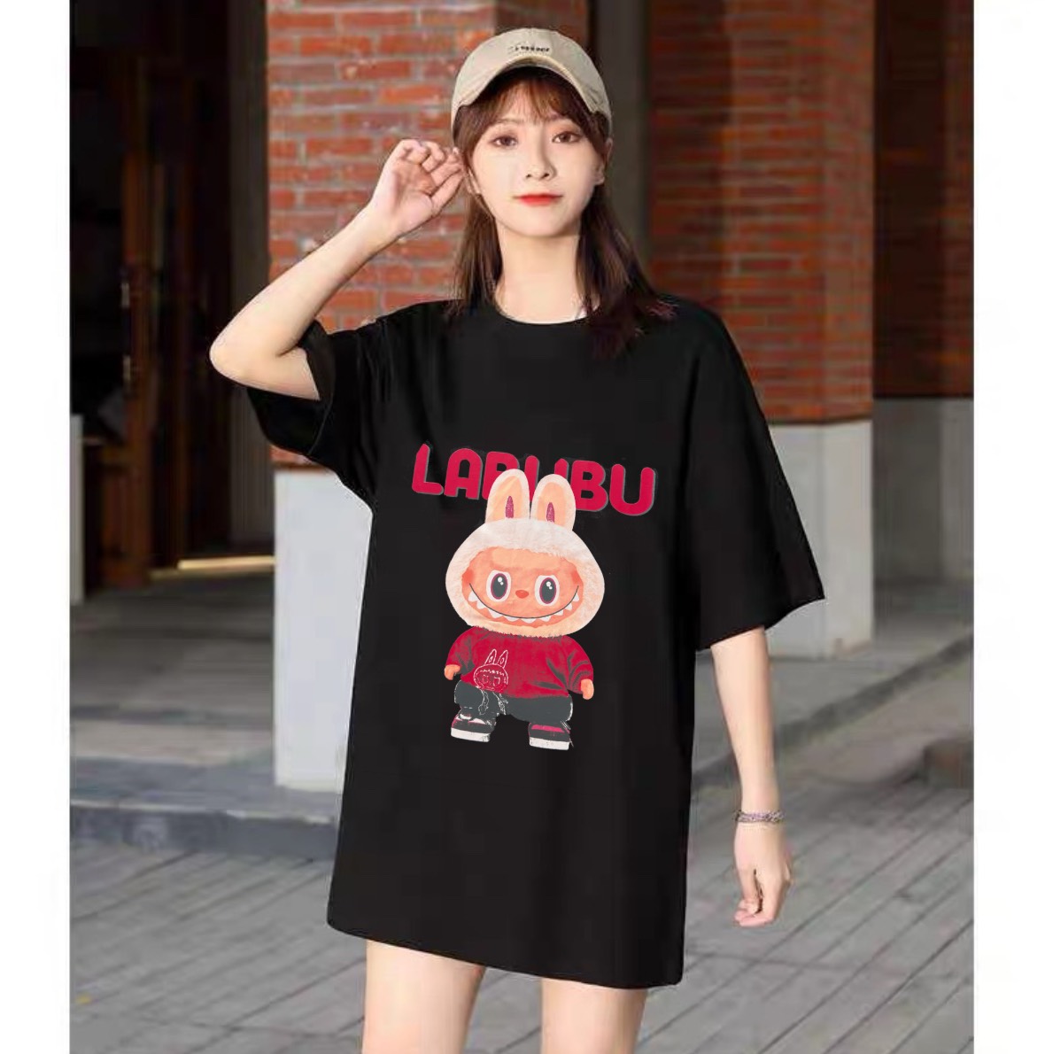 Labubu Ver2 T-shirt, loose form, fashion, Menswear Top Round Neck T ...
