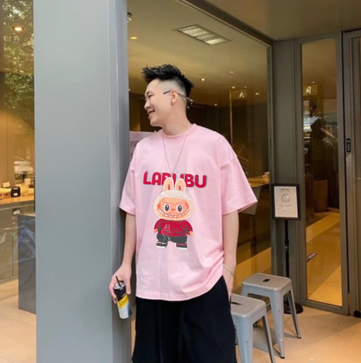 Labubu Ver2 T-shirt, loose form, fashion, Menswear Top Round Neck T ...