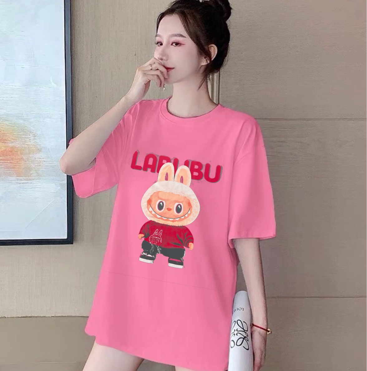 Labubu Ver2 T-shirt, loose form, fashion, Menswear Top Round Neck T ...