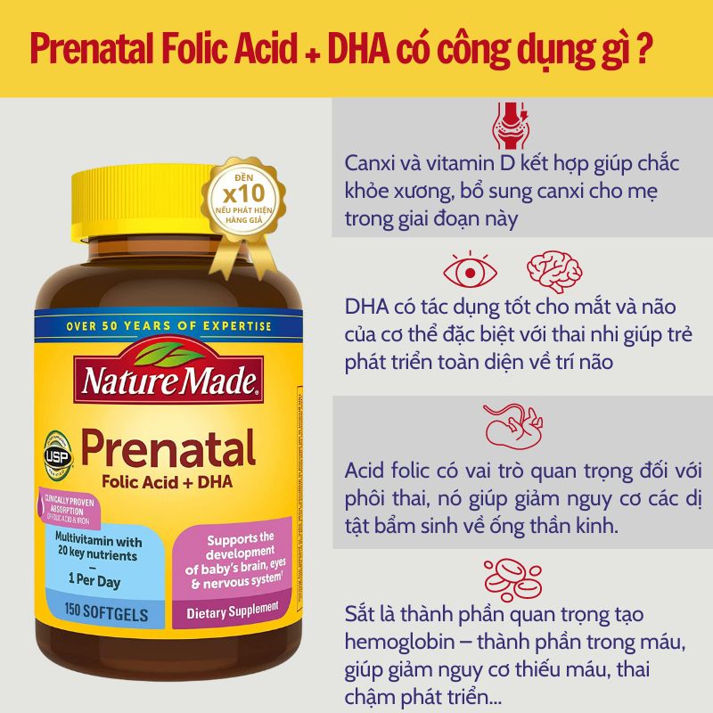 Nature Made Prenatal Multivitamin Folic Acid + DHA 150 tablets