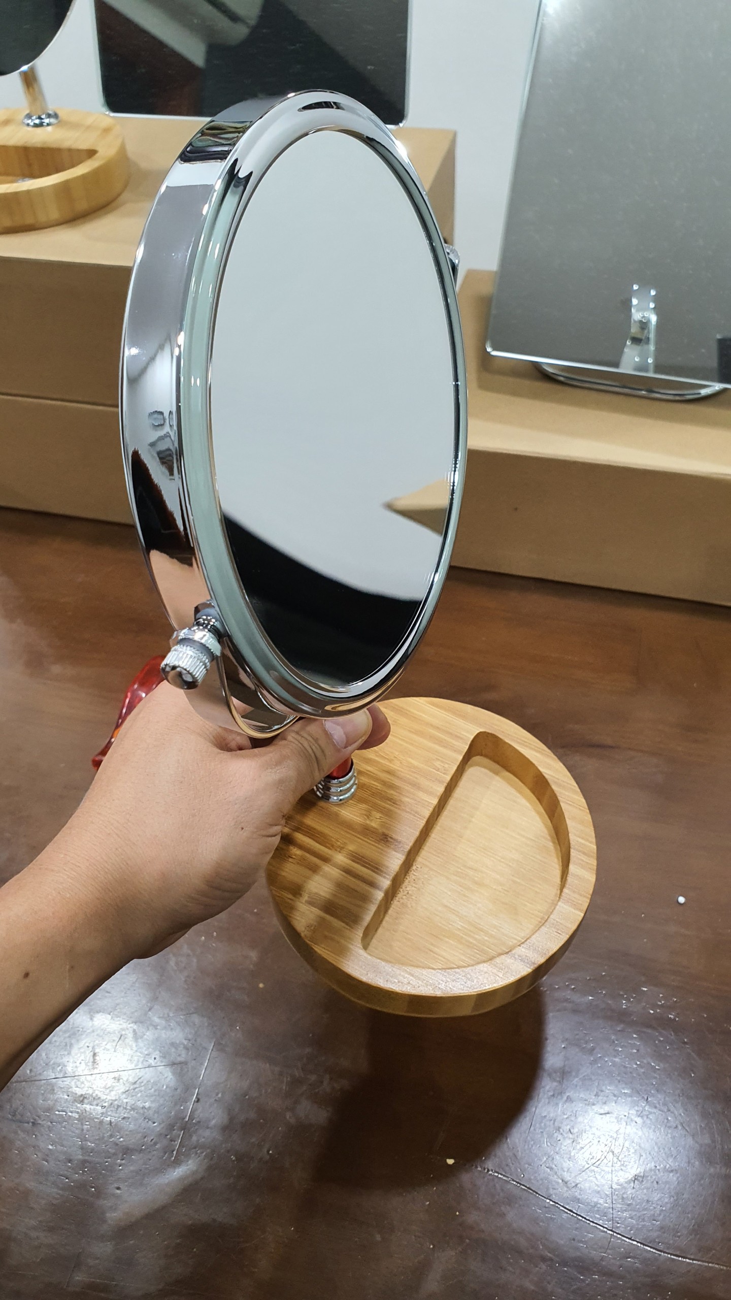 Minh House Desktop Makeup Mirror, Wooden Base, Storage Compartment ...