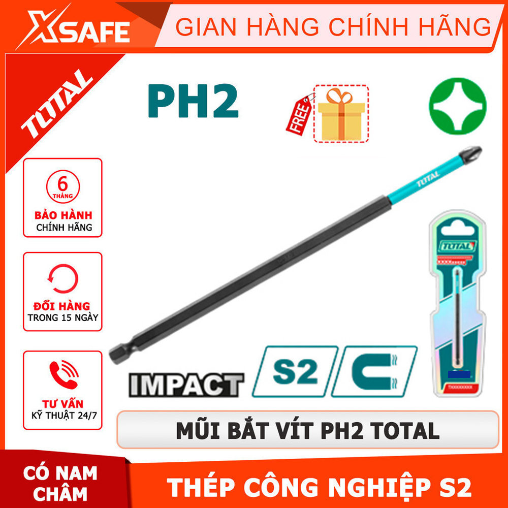 TOTAL PH2 bake screwdriver bit S2 industrial steel, black surface with ...
