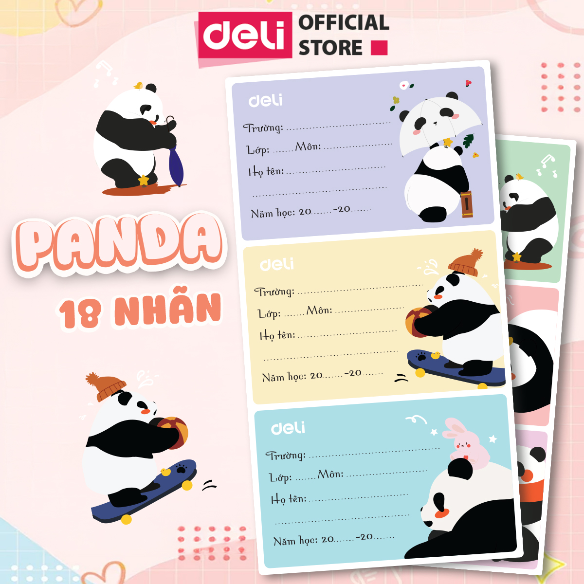 Cute Fat Deli Panda Student Notebook Labels - Does Not Leave Glue Marks ...