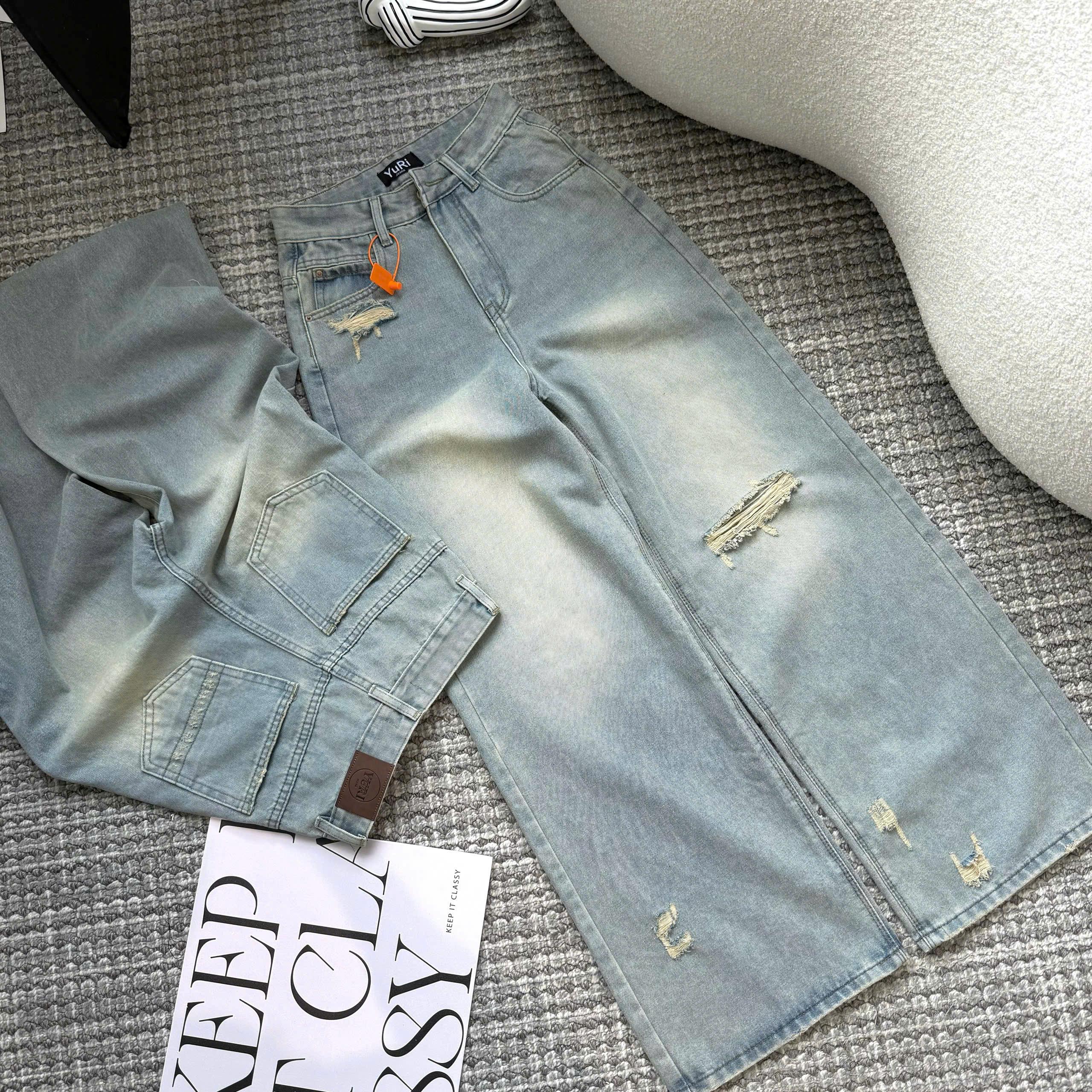 YURI Jeans - Women's Wide Leg Ripped Jeans on One Side (Code 69 ...