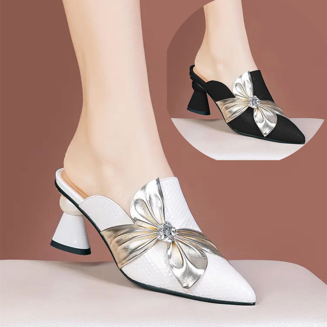 Women's 7-inch Soft Leather High Heel Sandals with Pretty Cross Twisted ...