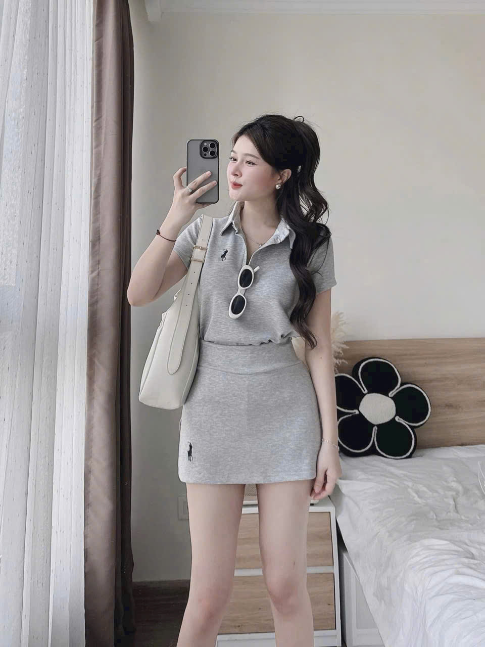 Short skirt set - Designer women's skirt set, short-sleeved polo shirt ...