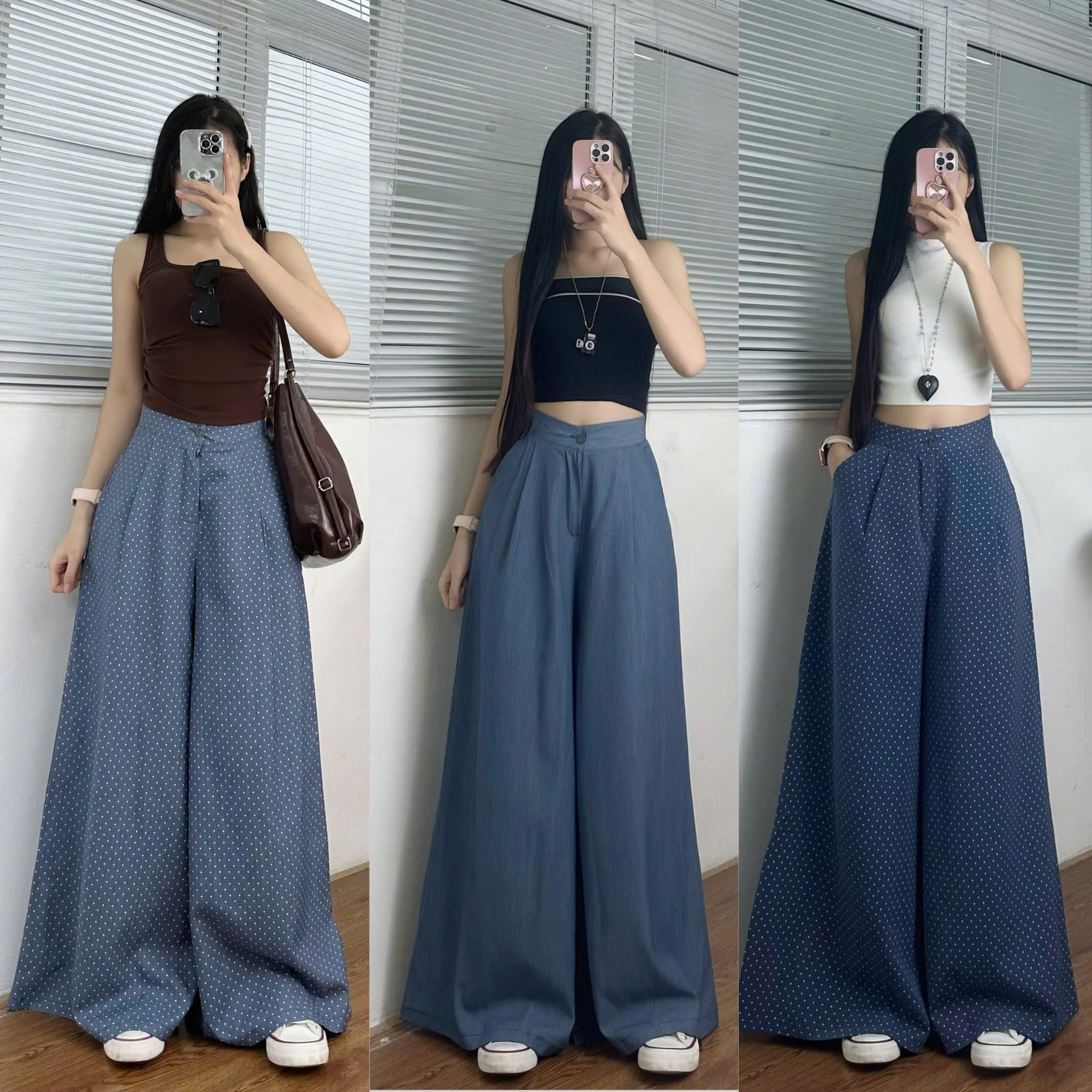 Retrostyle paper jeans with wide leg and elastic waistband | Shopee ...