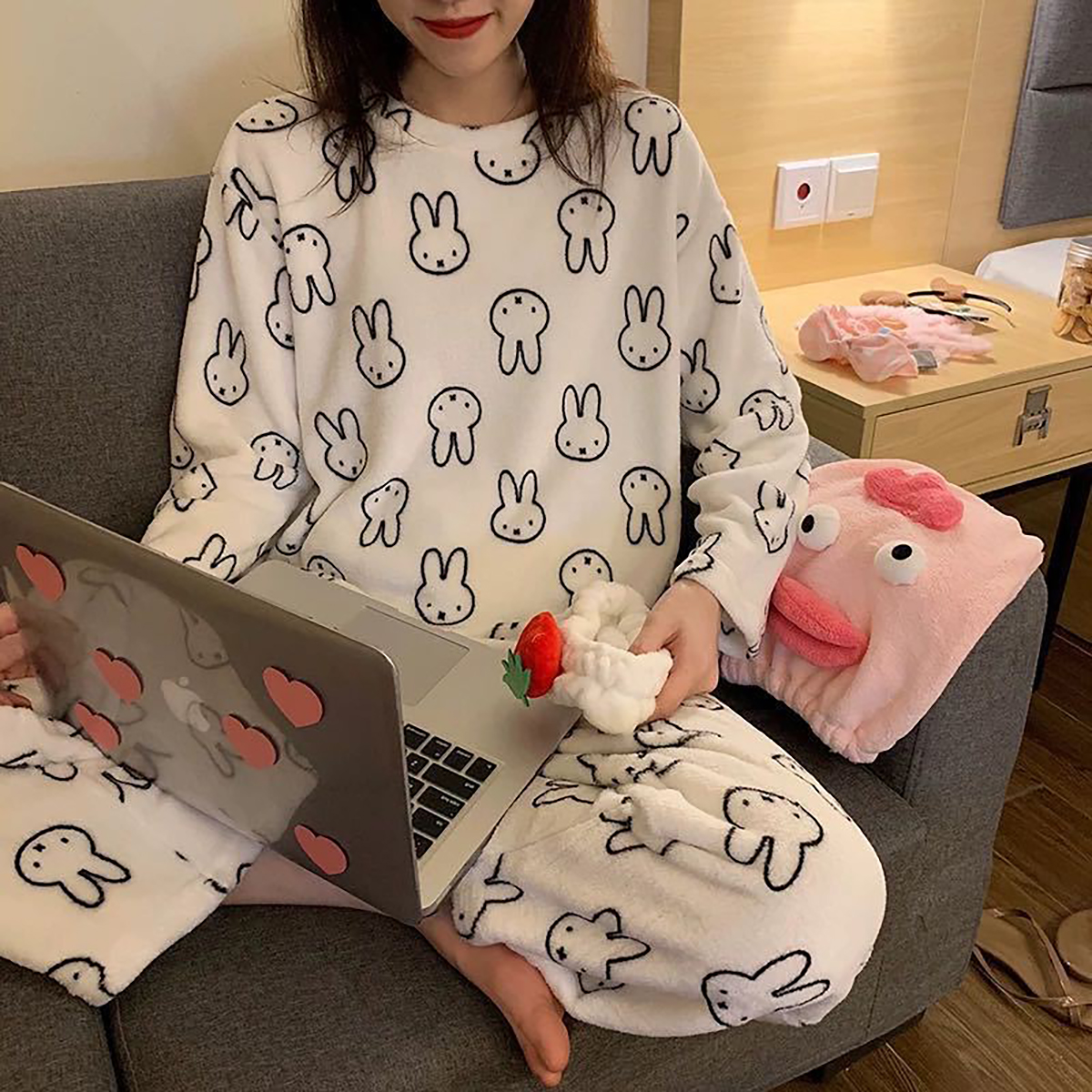 Winter women's pajamas set made of fleece, super soft, warm, cute to ...