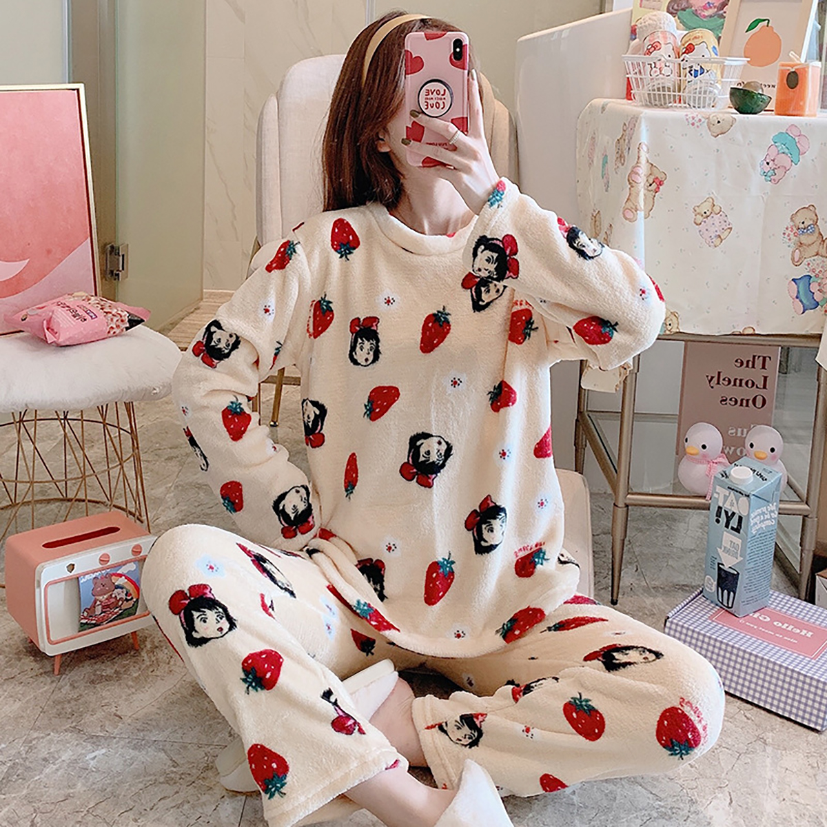 Winter women's pajamas set made of fleece, super soft, warm, cute to ...