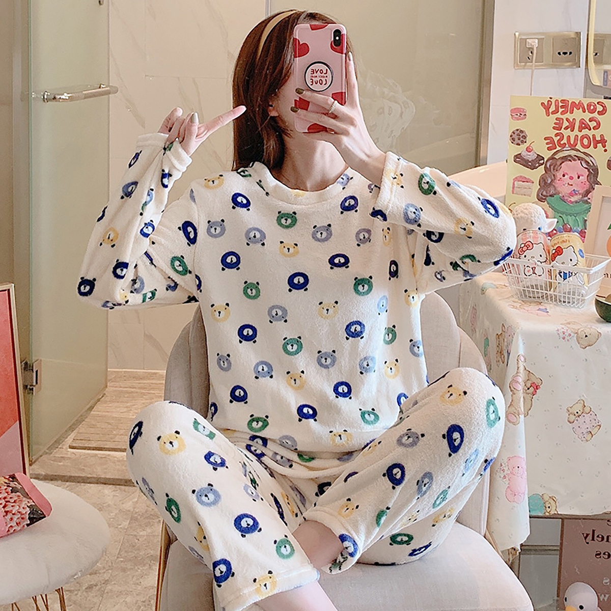 Winter women's pajamas set made of fleece, super soft, warm, cute to ...