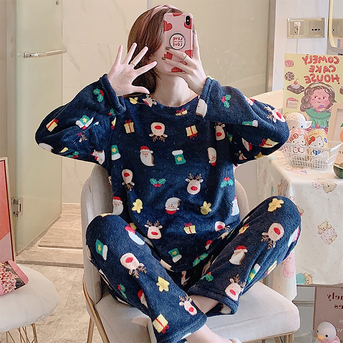 Winter women's pajamas set made of fleece, super soft, warm, cute to ...