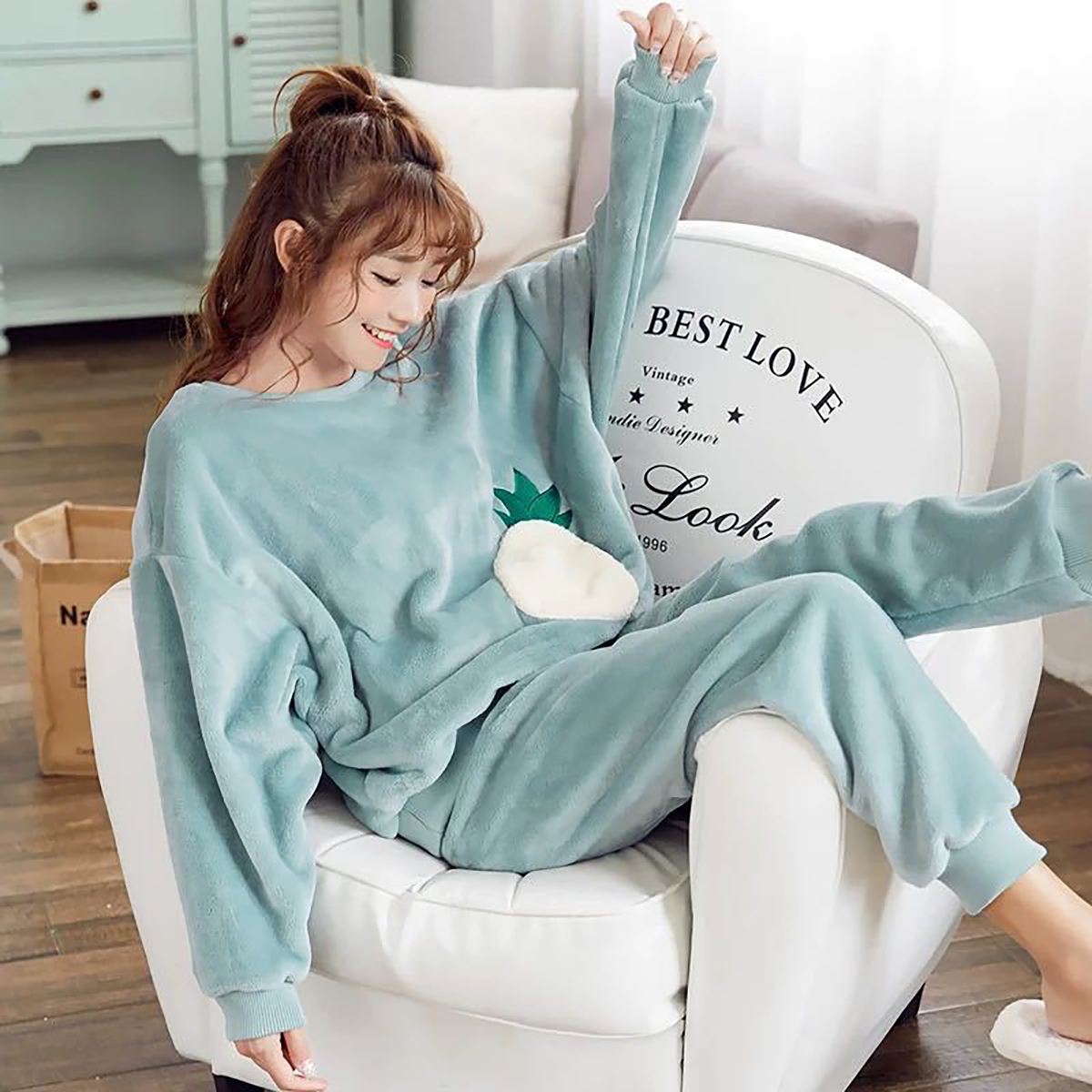 Winter women's pajamas set made of fleece, super soft, warm, cute to ...