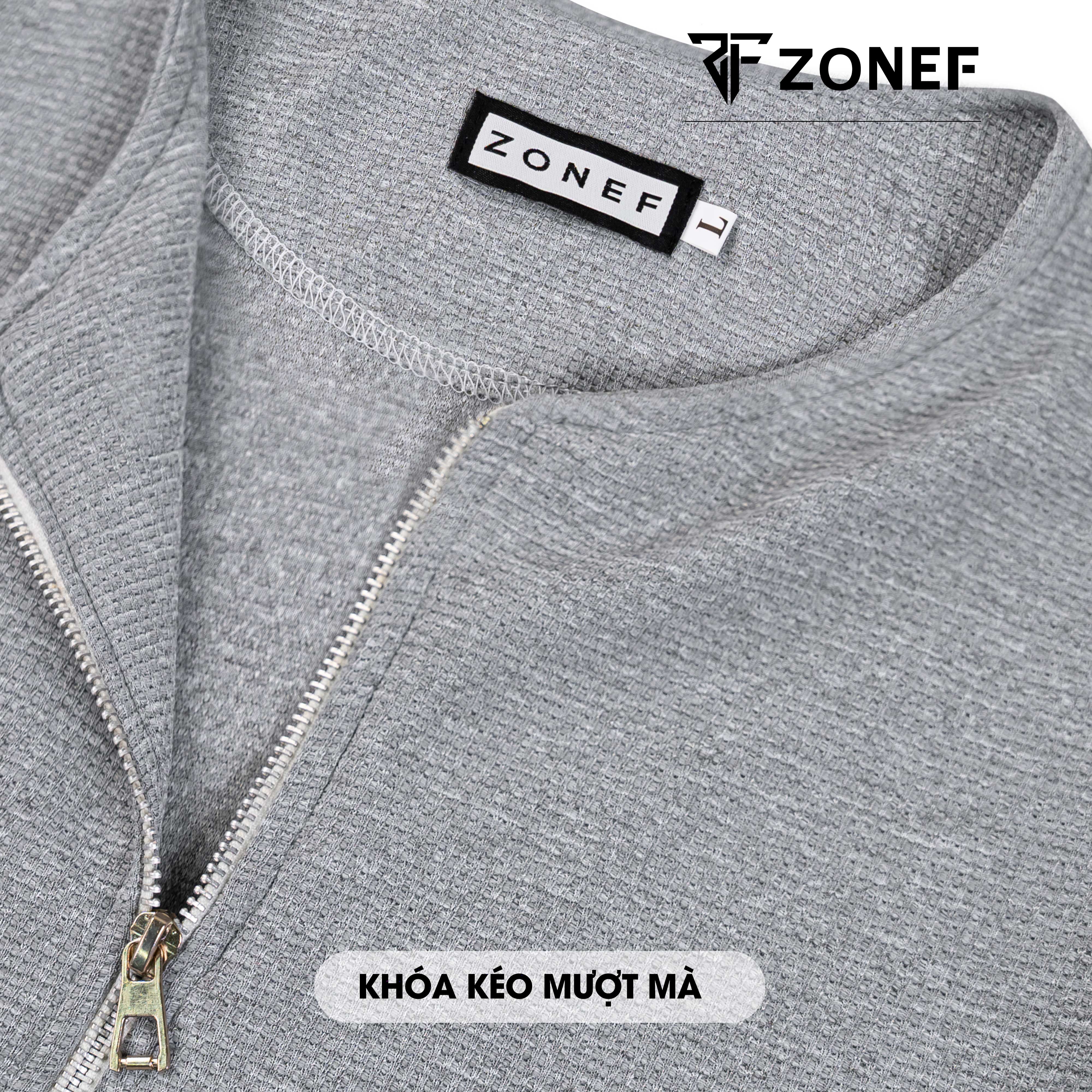 Zonef CLUB Men's Long-Sleeved Basic Zip T-shirt, Honeycomb Cotton ...