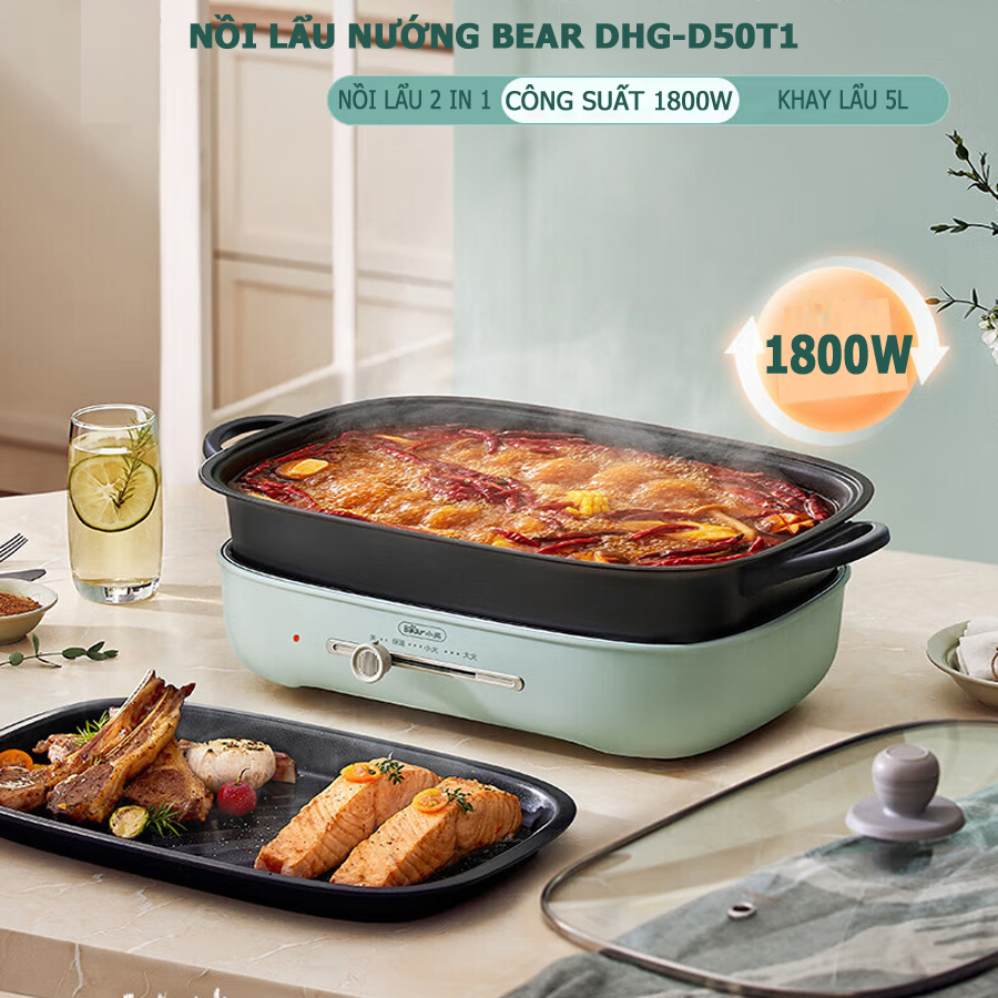 Bear DHGD50T1 5L 2tray grill hot pot, 1800W fast heating grill hot