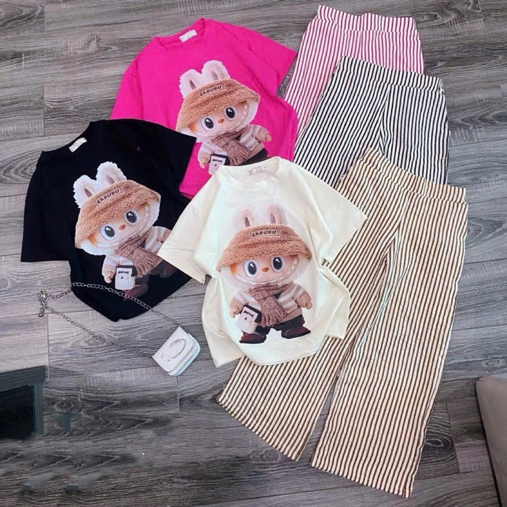 Labubu shirt and wide leg pants Set for summer girls 14-42kg model EC ...