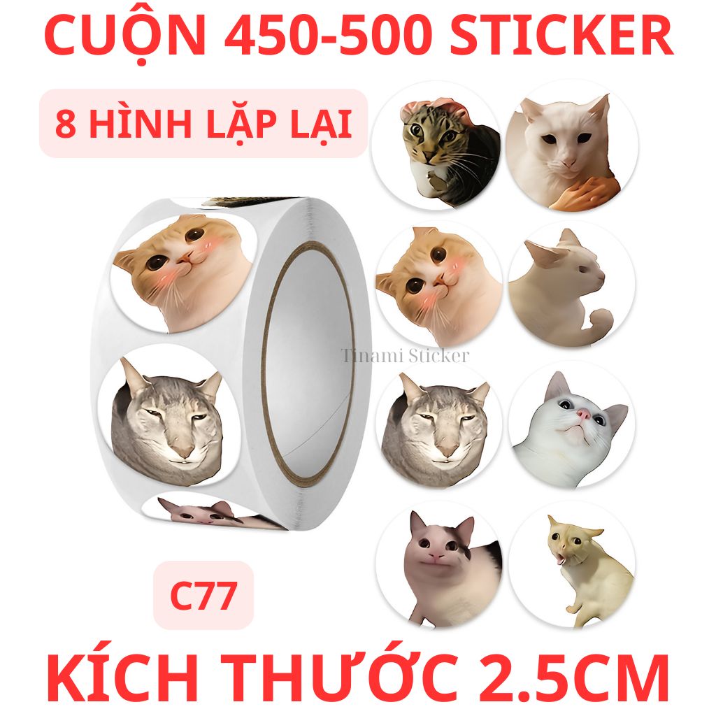 Roll of 500 cute funny cat meme stickers, round sealed stickers for ...