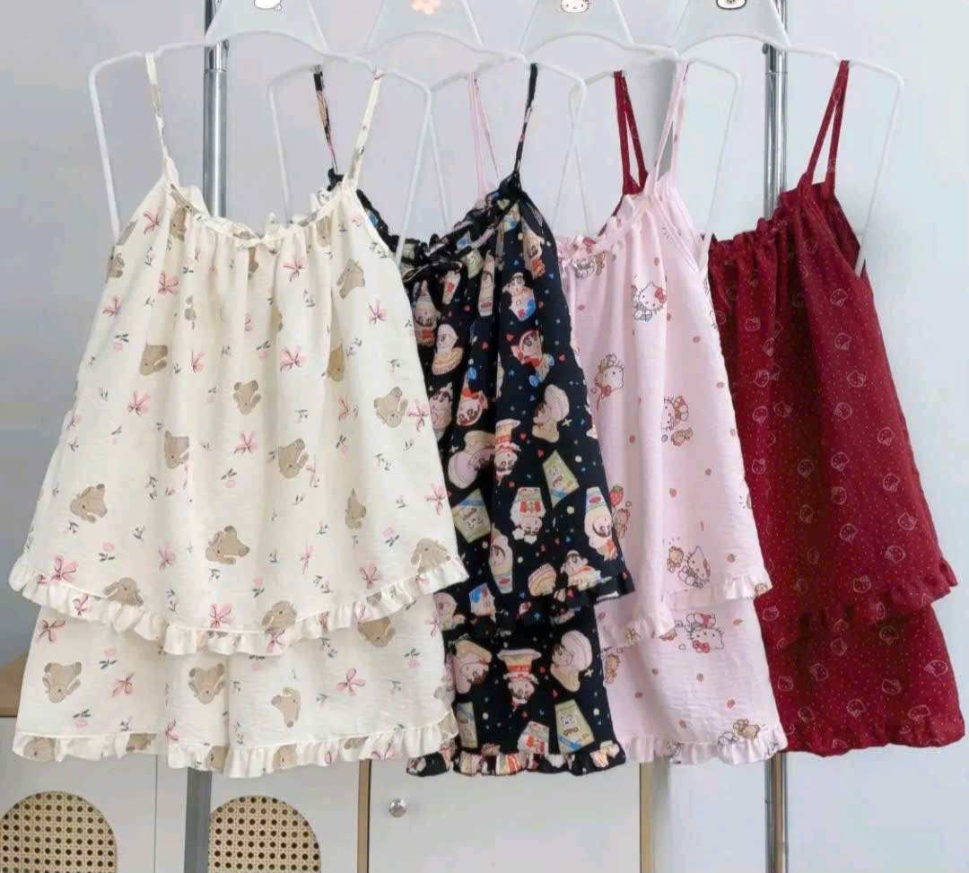 Cute cartoon colorful string Set, soft and cool ribbed Shorts two-piece ...