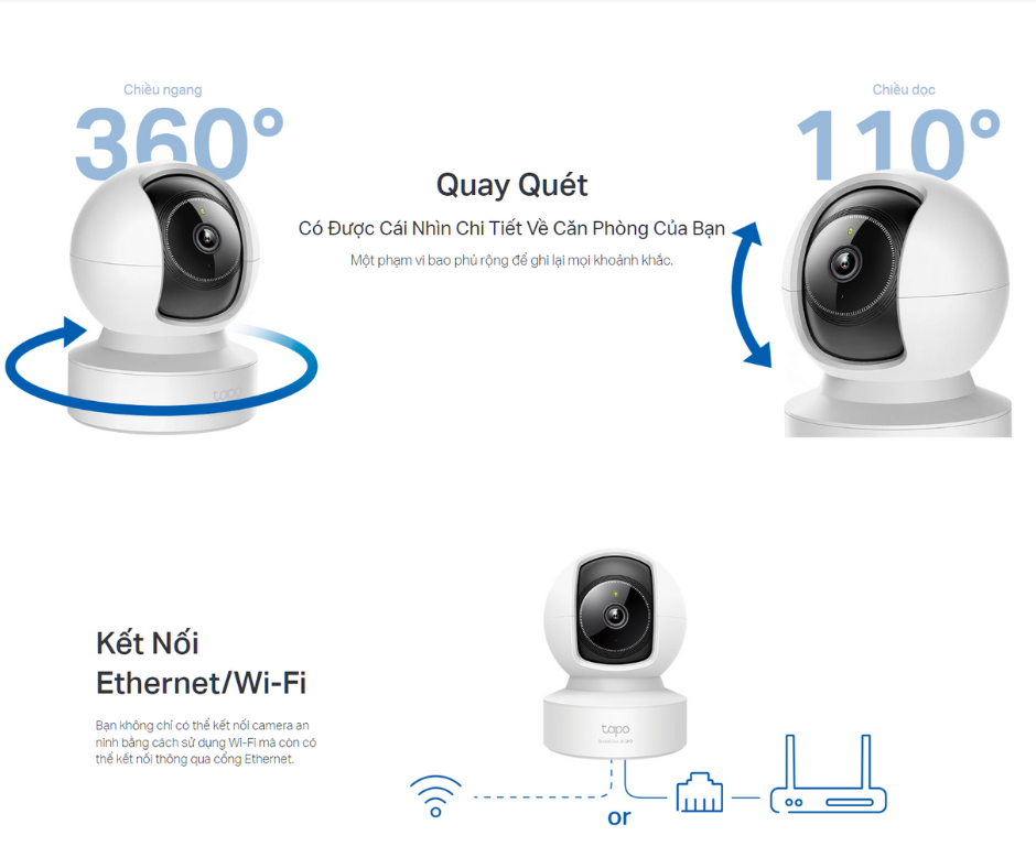 TAPO TC70, TC71, C216, C100 camera wifi rotates 360 according to 2-way ...