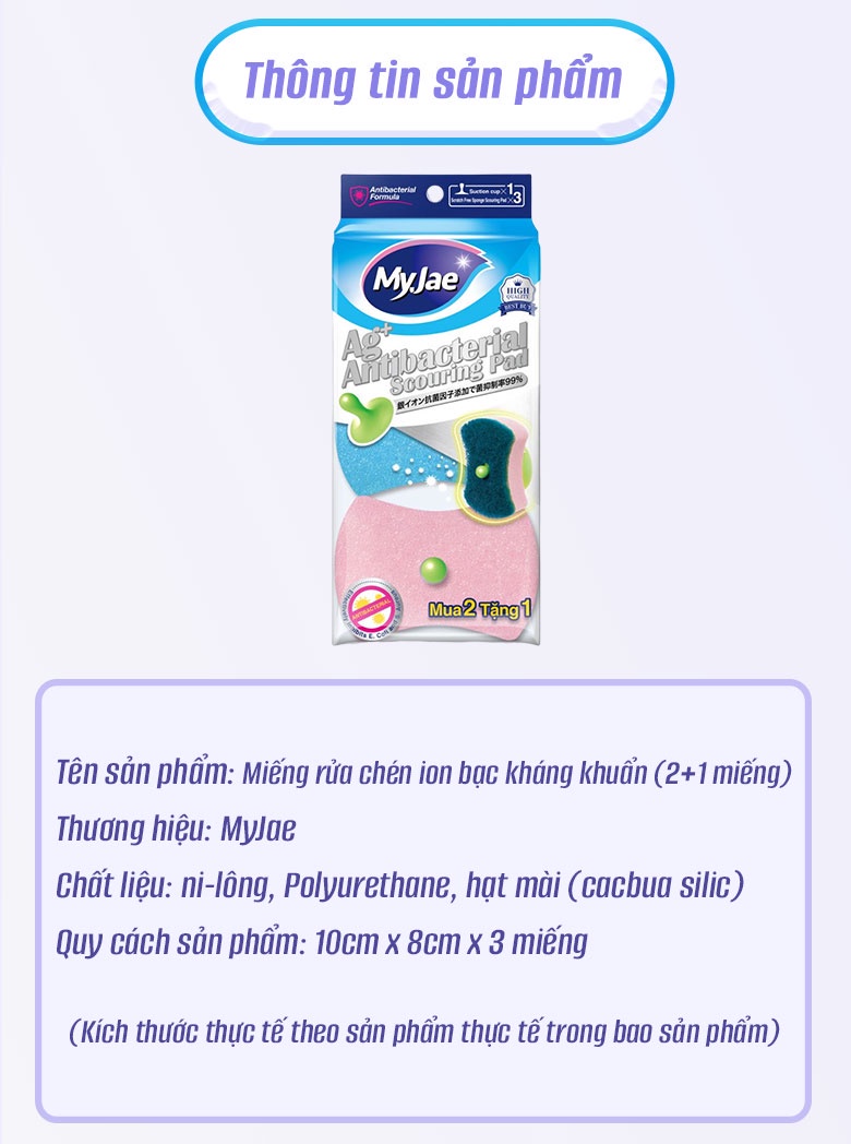 Combo of 4 MyJae antibacterial dishwashing sponges, safe and durable (3 ...