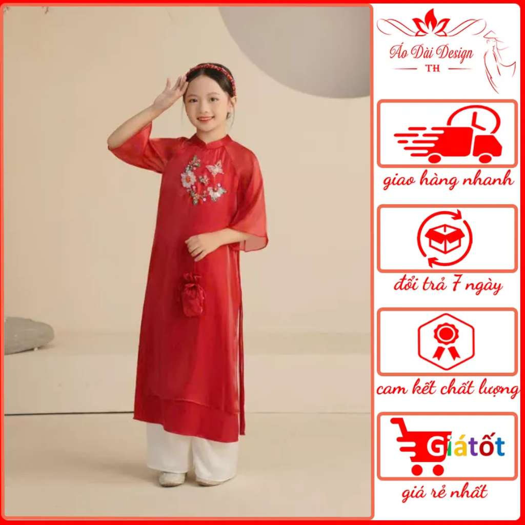 Mother and Baby Ao Dai Set Living Silk Fabric Premium Attached