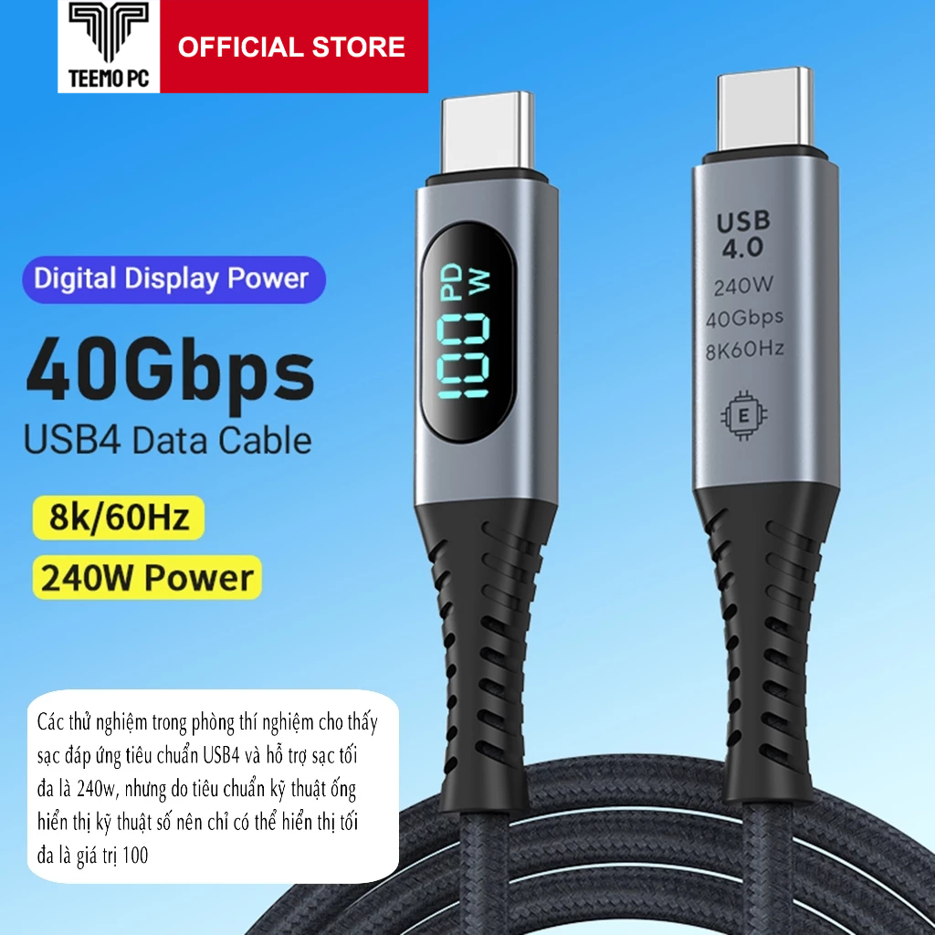Teemo PC USB-C to C USB4 Charging Cable Data Transfer 40gbps Image 60Hz ...