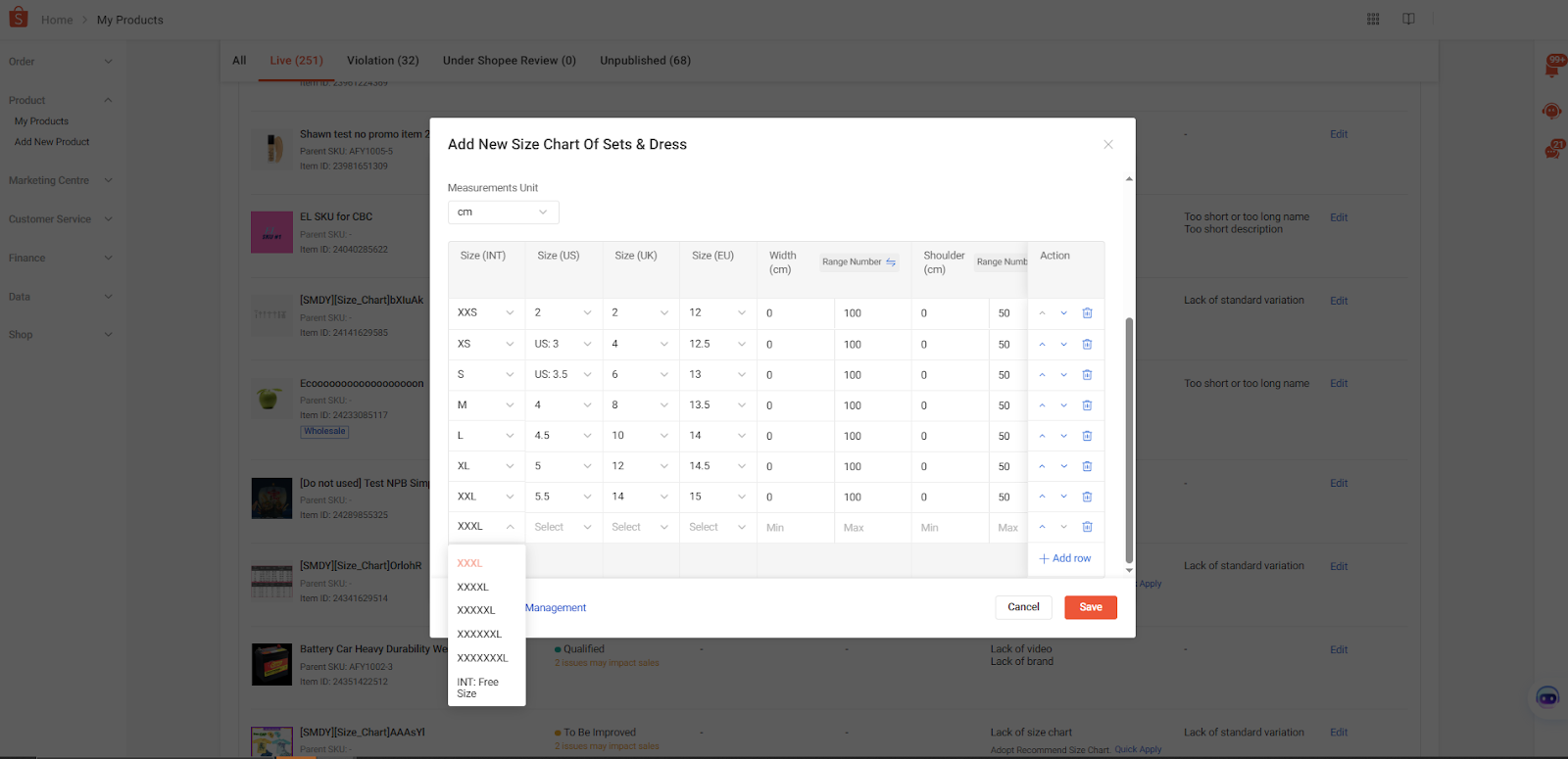Mandatory Size Chart for Fashion Listings | Shopee MY Seller Education Hub