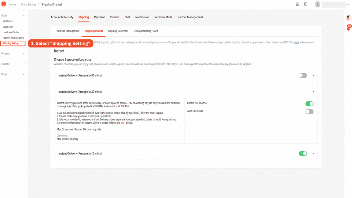 Instant Delivery - Auto Call Driver | Shopee MY Seller Education Hub